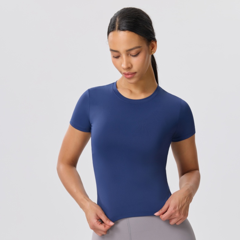 無地スリムカジュアルヨガTシャツ、ジムスポーツランニングシャ - Yoga Fitness Training のレビューと価格